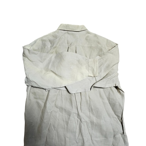 J. Crew Irish Linen Button Up Long Sleeve Shirt XL‎ Beige Prep Minimalist Basic - Picture 4 of 8